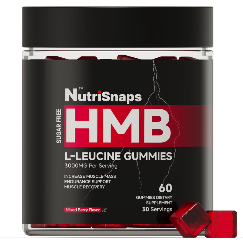 HMB and Leucine Gummies for Men Women, Muscle & Recovery, 60 Ct | Leucine Amino Acid Supplements with CoQ10, Rhodiola Rosea for Muscle Growth, Recovery, Sugar Free, Mixed berry Flavor, Vegan