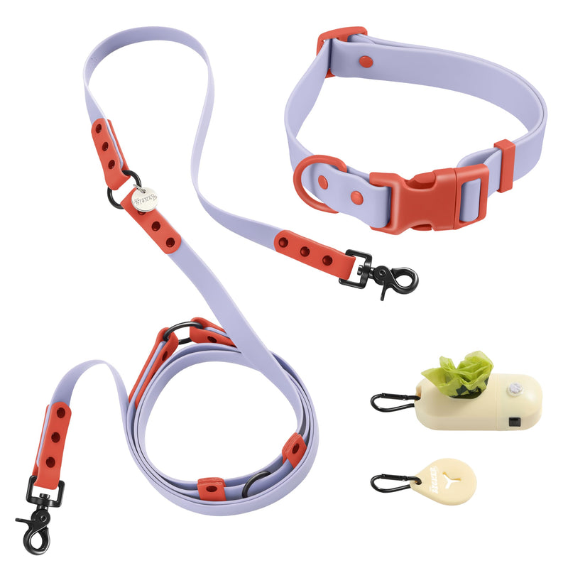 WLK1006E-5SET Luna Large 8FT Adjustable 6-in-1 Waterproof Hands-Free Leash and Collar with LED Flashlight, Bag Dispenser, and Poop Bag Holder, Sangria Periwinkle/Red Large (Up to 80 lbs) - BeesActive Australia