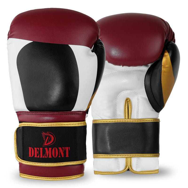 Delmont Boxing Gloves for Men and Women - Heavy Bag, Kickboxing, Sparring & Training Gloves with Multi-Layer Padding, Wrist Support & Breathable Lining - Burgundy 10 oz