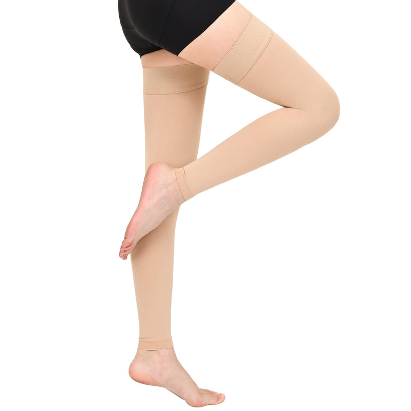 20-30 mmHg Compression Stockings for Women & Men,Thigh High Medical Compression Socks,Support Graduated Compression Hose Sock for Treatment Varicose Veins Swelling-Closed Toe/Open Toe/Footless X-Large Footless-Beige - BeesActive Australia