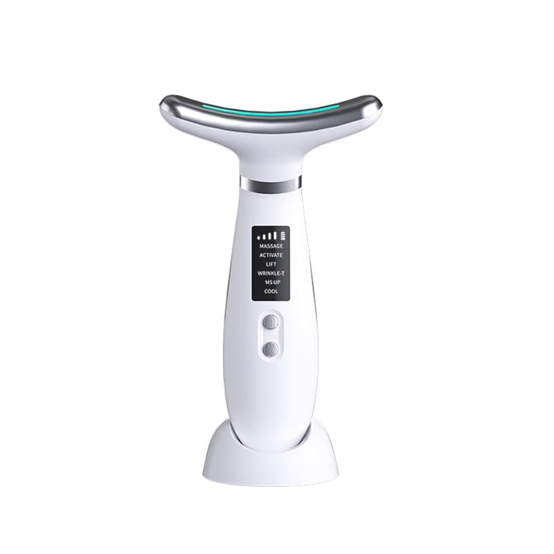 Face Massager -4 Color Red-Light-Therapy for Face and Neck for Wrinkles, Double Chin, Vibrating Facial Massager with Thermals (Cold-Hot-White)
