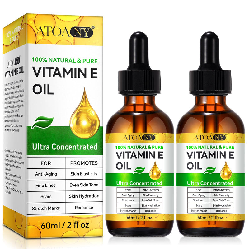 Vitamin E Oil 2 pack - 100% Pure Vitamin E Oil for Skin, Face, Hair, Body - Natural Antioxidant for Dryness, Wrinkles, Scars & Stretch Marks, Deep Hydration for Soft, Glowing Skin 2 Fl Oz (Pack of 2)