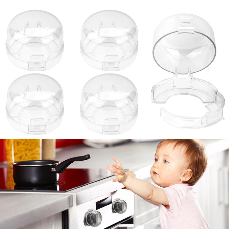 5-Pack Stove Knob Safety Covers,Upgraded Press Gas Stove Knob Locks,Durable Design Childproof Knob Locks for Babies and Pets, Sticky and Easy to Install,Transparent Transparent 5packs