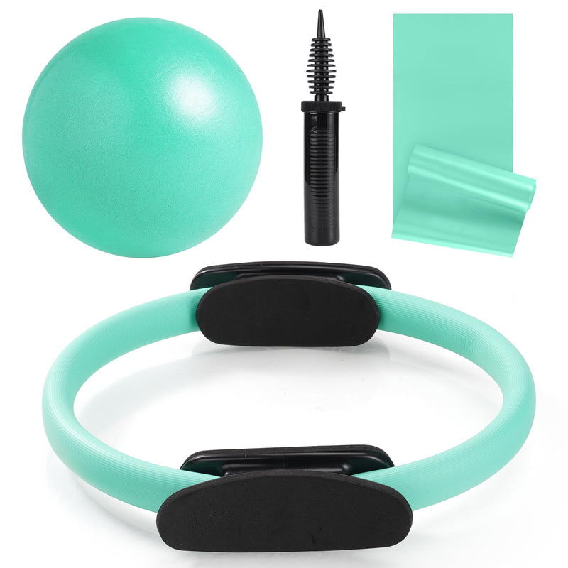 Tsikavo Pilates Ring, Pilates Ring Circle and Ball Set, 12 Inch Magic Circle Pilates Ring,9 Inch Small Exercise Ball,Resistance Bands Set, Home Pilates Equipment for Women Teal