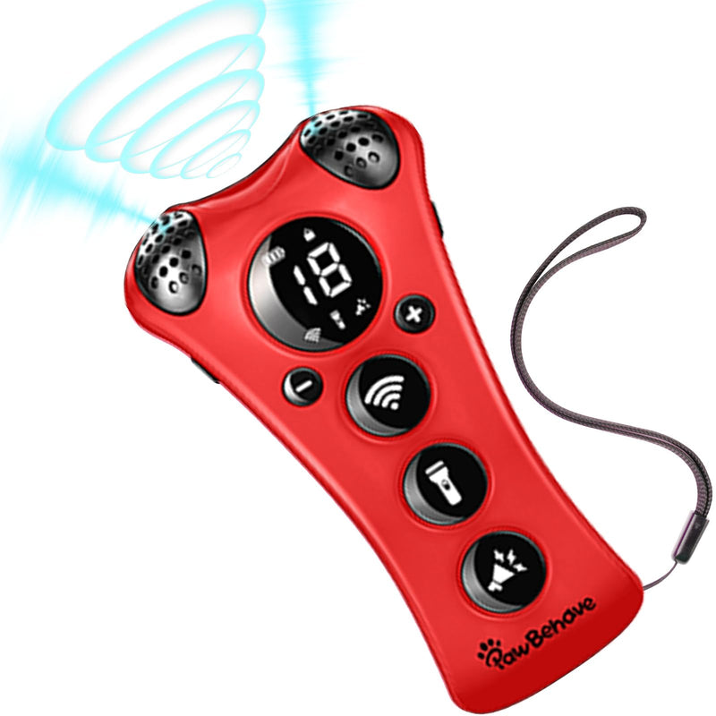 PawBehave Ultrasonic Dog Bark Deterrent Device –10-Level Adjustable Anti Barking Trainer with Flashlight, Strobe, E-Clicker(18 Whistle Sounds)–No Shock, Collar-Free Dog Behavior Correction Devices Red