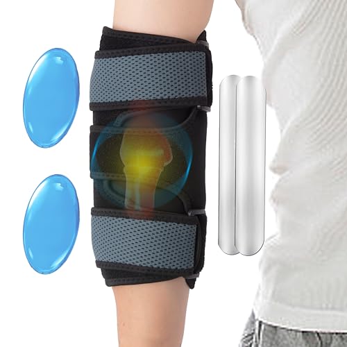 Elbow Splint Brace for Cubital Tunnel with 4pcs Reusable Ice Pack for Women and Men ,Ulnar Nerve Entrapment Brace, Adjustable Elbow Night Splint for Sleeping Elbow Support Brace for Tendonitis and Tennis Elbow-Pain Relief(Onesize)