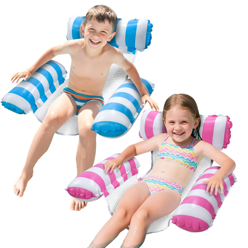 Pool Floats Kids, Meegoo Pool Lounge Chairs 3 Tubes Floaties Water Hammock Inflatable Pool Toys for Kids Ages 8-12 for Summer Party Beach Vacation Essentials Blue Rose Red-2 Pack