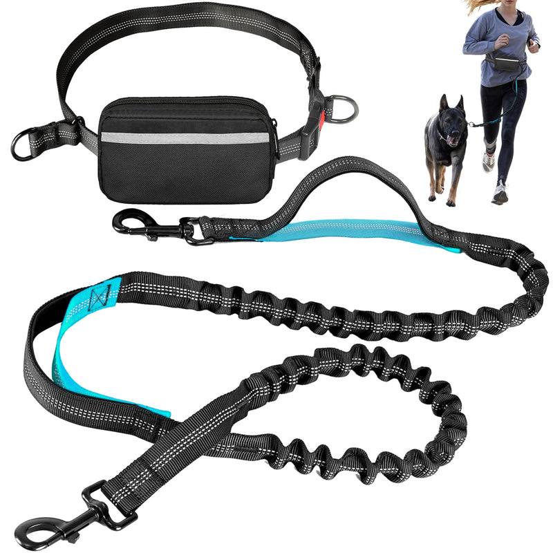 Hands Free Dog Leash with Waist Belt – No-Pull Bungee, Dual Padded Handles & Zipper Pouch for Running, Walking & Training – Adjustable Waist Leash for Large & Medium Dogs (Black) Black