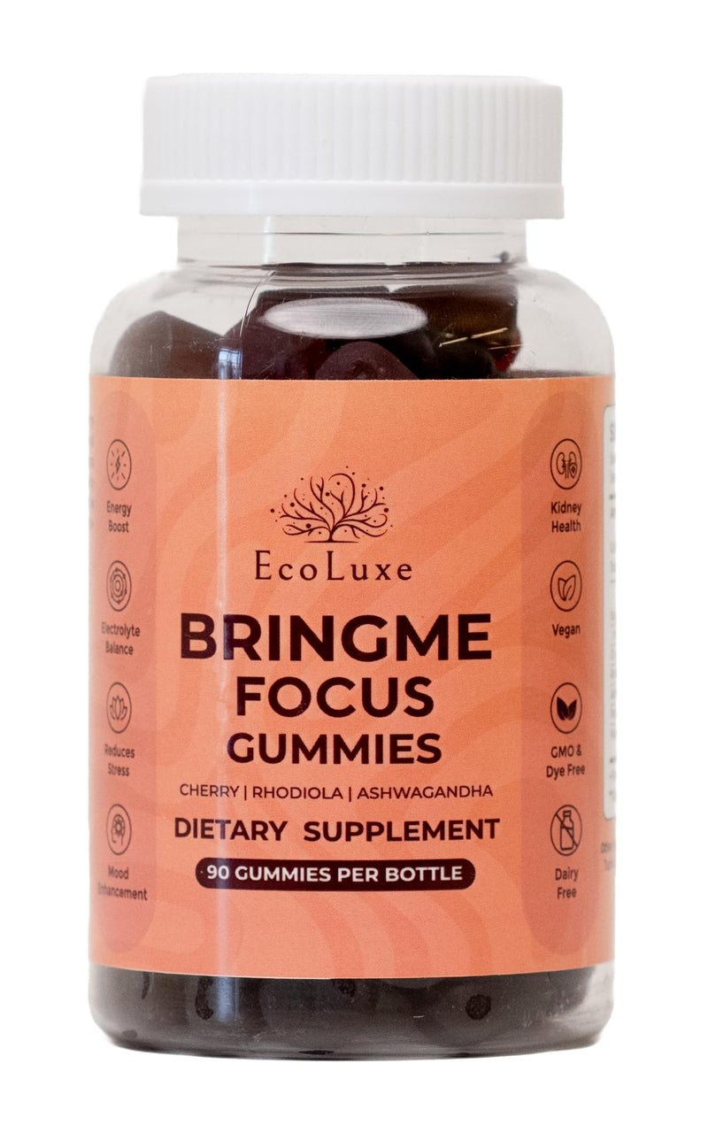 BRINGME Focus Gummies – Nootropic Brain & Focus Support with Ashwagandha, Rhodiola, Potassium & Magnesium for Memory, Clarity, Mood & Energy – Low Sugar Cherry Flavor, 90 Count