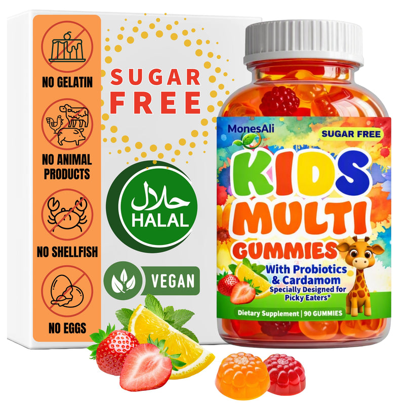 Kids Multivitamin Gummies with Magnesium & Probiotics - Vegan, Gelatin-Free, Halal, Orange & Strawberry Flavors, 90 Count