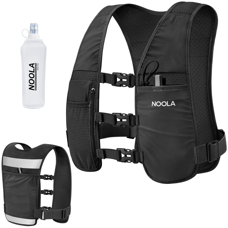 NOOLA Running Vest for Men Women, Adjustable Running Hydration Vest with 500ml Soft Flask, Water Backpack with Phone Holder Black