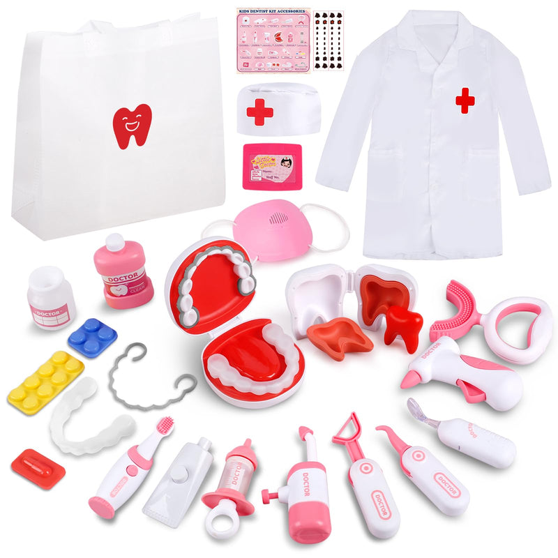Dentist Play Set for Kids Ages 3-8, 26PCS Realistic Pretend Dental Toy Kit with Teeth Cleaning Tools, Doctor Costume & Learning Guide. STEM Educational Toys, Toddler Medical Kit for Boys & Girls Gifts Dentist Kit - BeesActive Australia