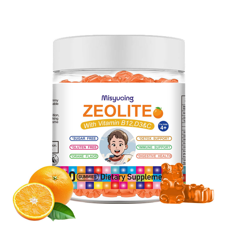 Zeolite for Kids&Adults Supports Cell Restoration,Natural Body Cleanse,Support Digestive Health,Immune System,Improves Focus,Vitamin B12, D3&C, Sugar-Free (60 Count, Orange) 60 Count (Pack of 1)