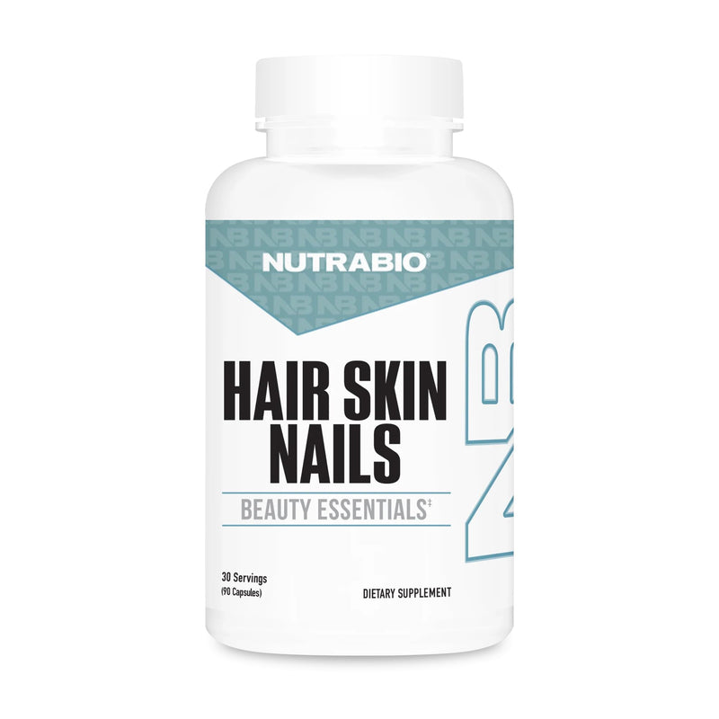 NutraBio Hair Skin Nails Vitamins, 90 Capsules | Enhanced Collagen Support, Skin Hydration, Hair Growth with Biotin, Keratin, Hyaluronic Acid