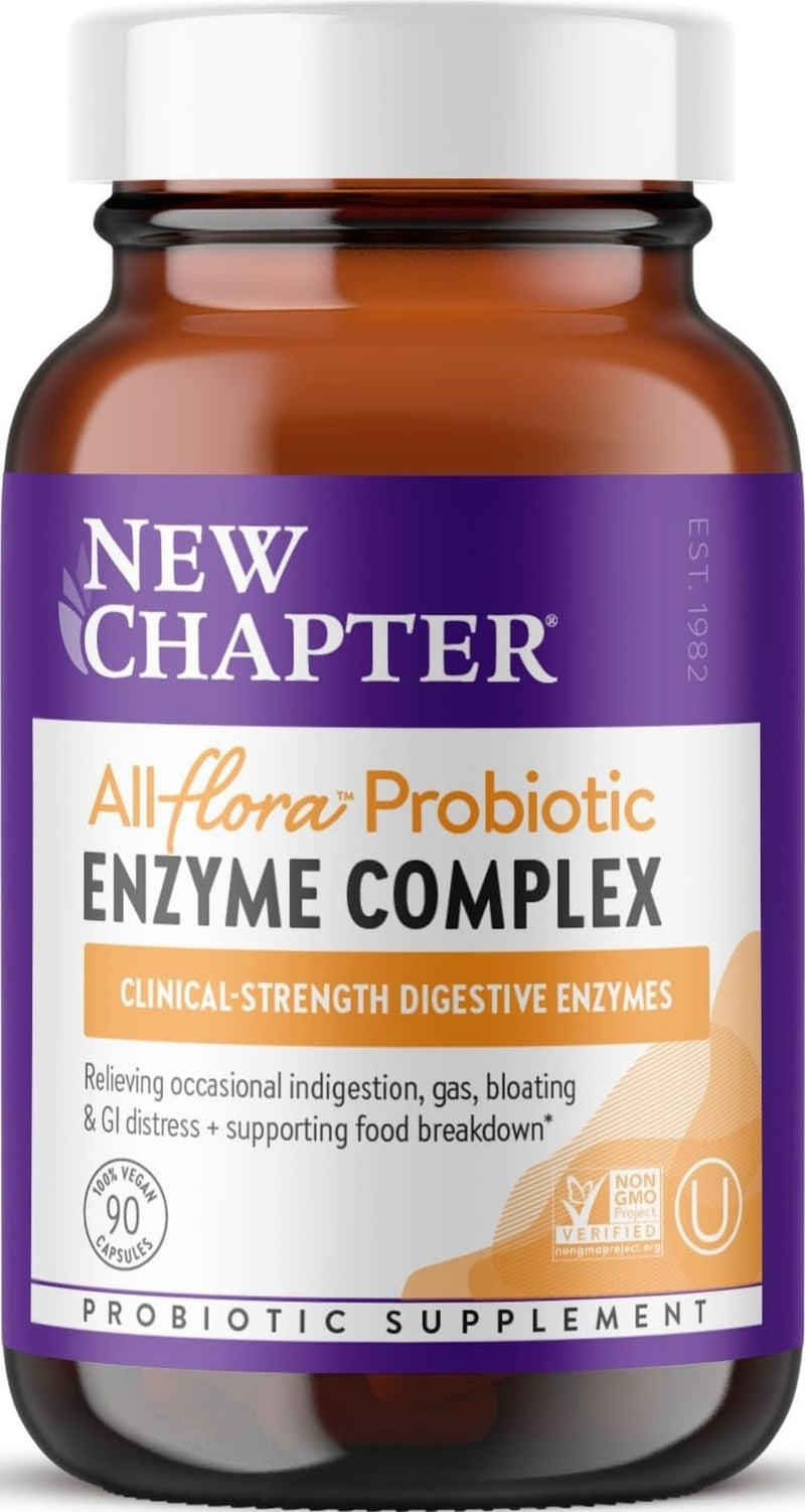 New Chapter All-Flora Enzyme Complex with Probiotics, 90 Count | Clinical-Strength Digestive Enzymes and Ultra-Concentrated Probiotics Relieve Bloating, Plus Fermented Vitamin B12