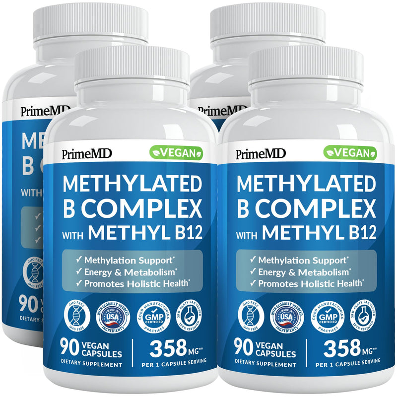 Methylated B Complex with Methylfolate and B12 Methylcobalamin 1000 mcg - Methylated Multivitamin for Energy, Brain Function, and Wellness - Vitamin B Complex for Men & Women (360 Servings, Pack of 4) 90 Count (Pack of 4)