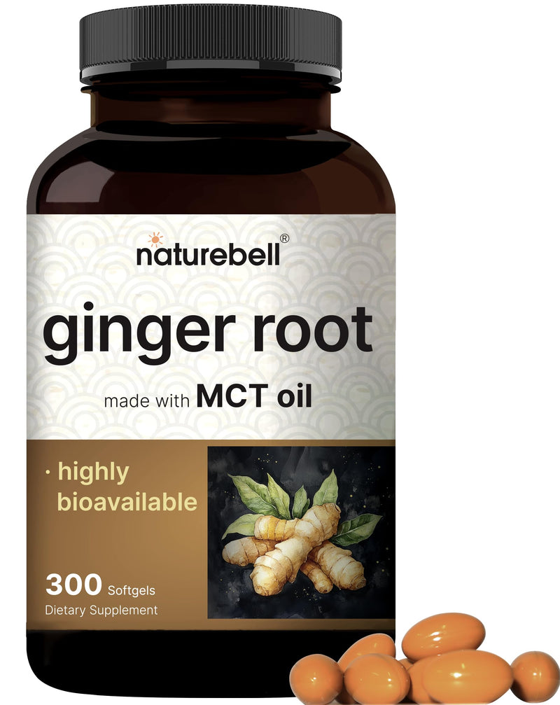 Ginger Root with MCT Oil ‚Äì 6,000mg Equivalent ‚Äì 300 Softgels | Highly Bioavailable | 20:1 Root Extract | Herbal Supplements for Digestive Health & Occasional Bloating | Non-GMO, Gluten Free