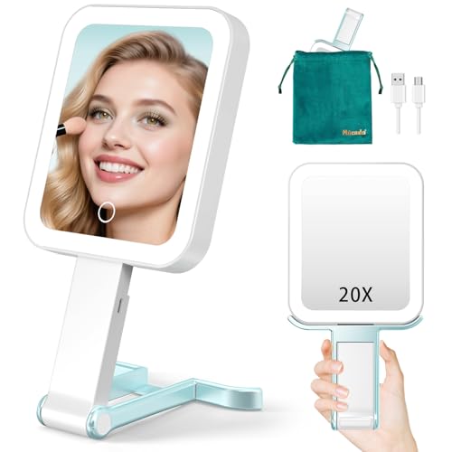 Mocado 20X/1X Magnifying Mirror with Light Travel Makeup Mirror with Lights Blue