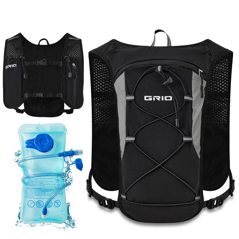 Lightweight Running Vest for Women Men, Adjustable Hydration Backpack Breathable Reflective with 1.5L Water Bladder for Hiking, Trail, Running, Marathons, Cycling Black One Size
