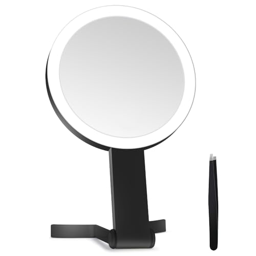 Lighted Makeup Mirror, 30X Magnifying Mirror with Light, Hanging and Handheld Mirror with Handle,Black Black