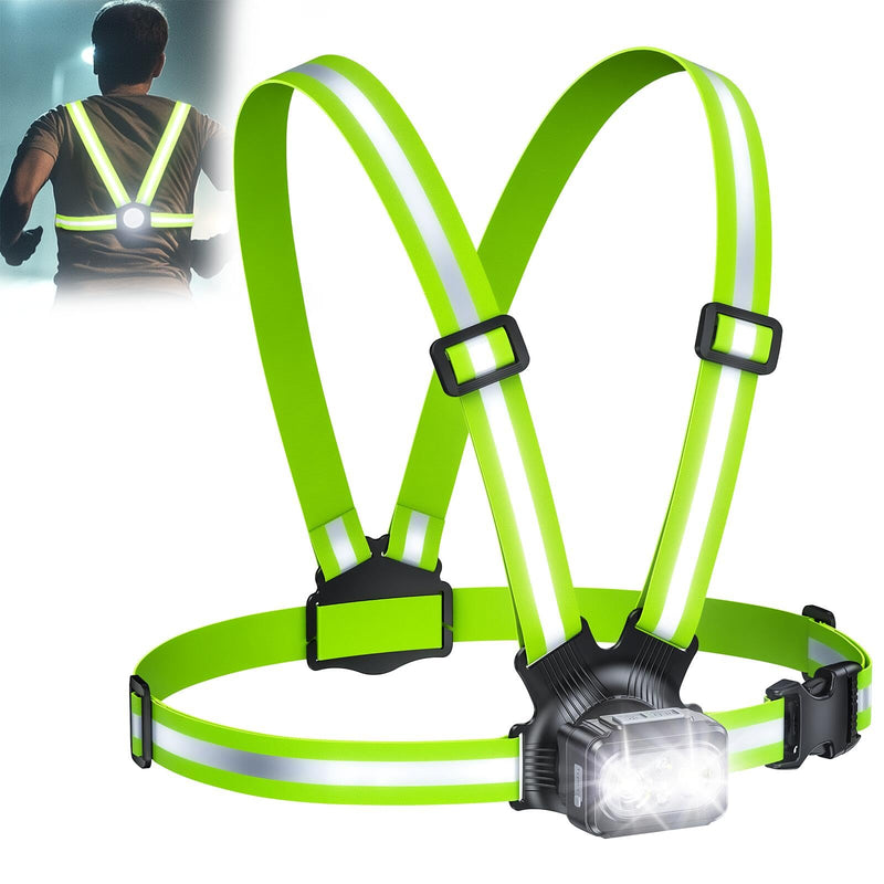 500LM High-Visibility Running Lights for Runners with 7 Modes, Adjustable 45° Beam, 360° Reflective Vest & IPX4 Waterproof Running Vest Headlamp for Night Walking/Cycling, 3.5-20Hrs Runtime - BeesActive Australia
