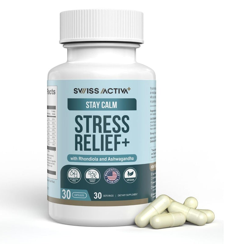 Swiss Activa+ Labs Calm & Stress Support for Women, Ashwagandha & Rhodiola | Relaxation & Mood Balance Support, GABA & L-Theanine, Natural Herbal Supplement for Women, 30 Day Supply 30 Count (Pack of 1)