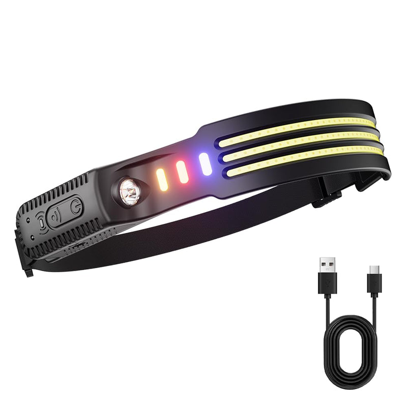 Yemao LED Headlamp with Motion Sensor, 230° Wide Beam, USB Rechargeable, Waterproof, 6 Light Modes