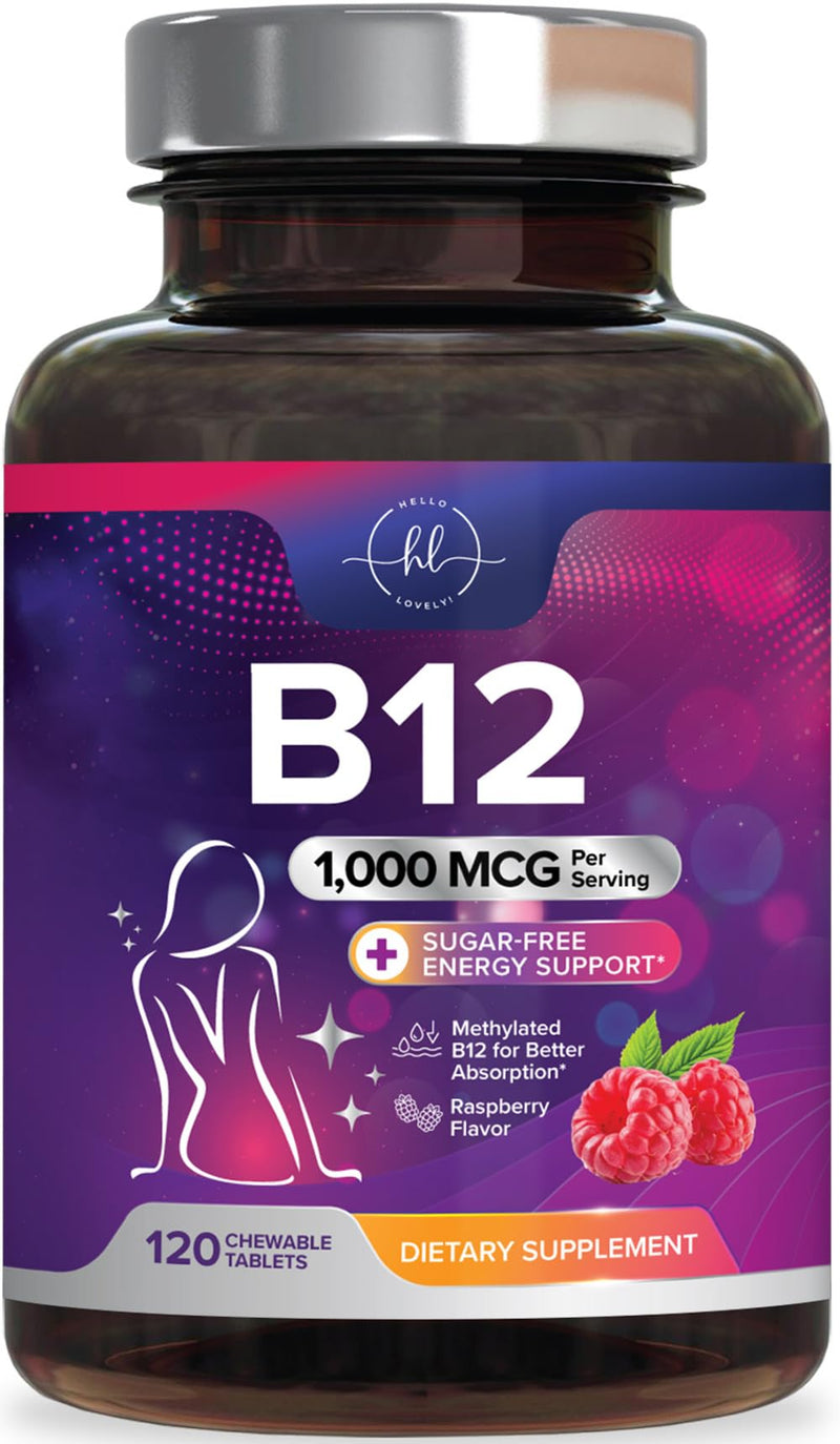 Vitamin B12 1000 mcg per Serving Chewables - B12 Complex with Heart & Nerve Energy Health Support - Vitamin B-12 Complex with Immune Health Support - Fast Dissolve, Bottled in USA - 120 Chewables 120 Count (Pack of 1)