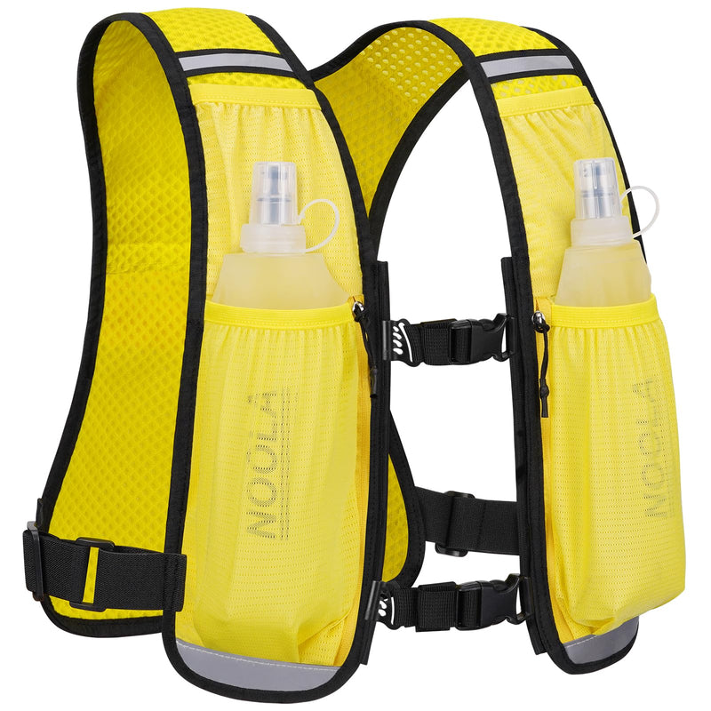 NOOLA Running Vest with Dual 500ml Soft Flask, Lightweight Hydration Vest for Women Men, Water Backpack with Adjustable Strap Yellow