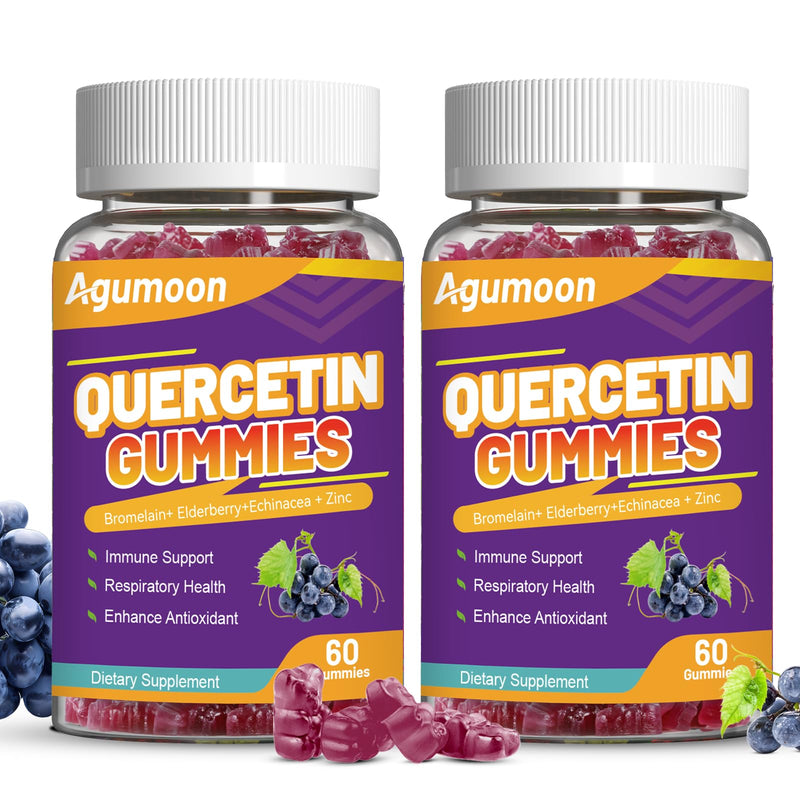 2 Pack Quercetin Gummies, 1000mg Quercetin with Bromelain Zinc Elderberry, Immune & Antioxidant Support, Vegan Gummies for Adults & Kids, 120 Count 60 Count (Pack of 2)