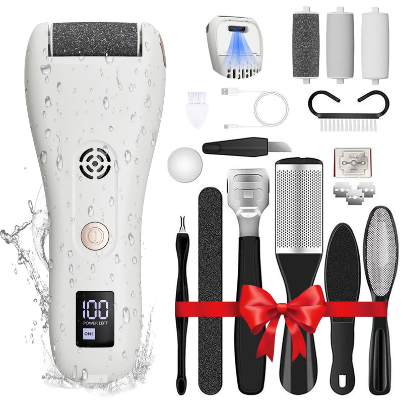 Electric Callus Remover for Feet with Vacuum,16-in-1 Professional Pedicure Tools Foot Care Kit, Foot Scrubber Electric Feet File Pedi for Hard Cracked Dry Dead Skin, Battery Display 8019 White - BeesActive Australia