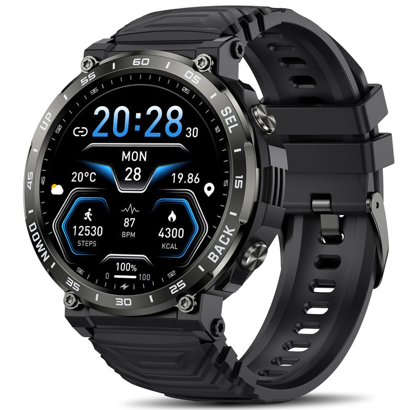 Smart Watches for Men-Bluetooth Call, 1.52" Military Smart Watch for Android iPhone, Waterproof Fitness Tracker Watch with Sleep Tracker, 118 Sports Modes, GPS Pedometer/Step Counter for Walking Black 1.52"
