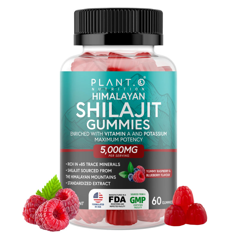 Shilajit Gummies for Men & Women | 5000mg Extra Stength Pure Himalayan Extract 100% Natural Raspberry Flavor | 85+ Trace Minerals & Fulvic Acid to Enhance Energy and Immune Support, 60 Ct - BeesActive Australia