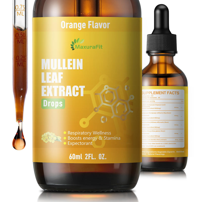 Mullein Drops for Lungs Liquid - Support Respiratory Herbal Supplement,Mullein Leaf Extract for Lungs Cleanse with Cordyceps, Marshmallow Root & Licorice Root Extract 2 fl oz 1 Pack