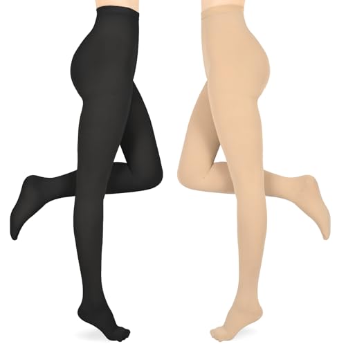 Medical Compression Tights for Women 20-30mmhg,Compression Stocking L Black+Beige