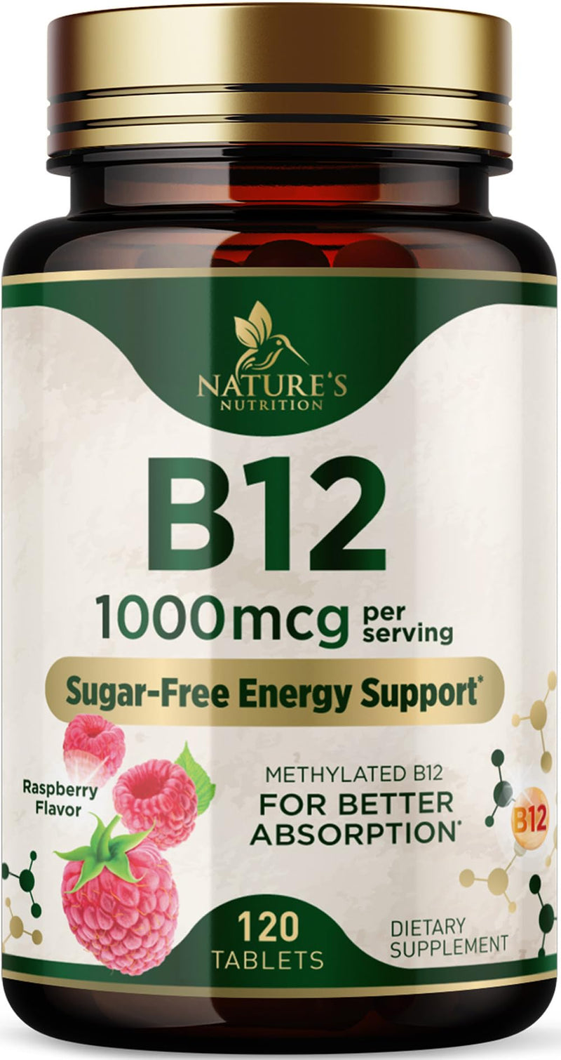 Vitamin B12 - 1000 mcg Per Serving Maximum Strength Methylcobalamin B-12 Chewable Tablet - Energy, Nervous System & Brain Support - Fast Dissolve, Gluten-Free, Non-GMO for Women & Men - 120 Tablets 120 Count (Pack of 1)