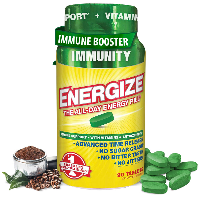 iSatori Energize Immunity Caffeine Pills All Day Energy - 90 Tablets | Vitamin A, B12, C, D, E, Antioxidants, Keto-Friendly, Daily Immune Support, Super Greens, No Jitters, Time-Released