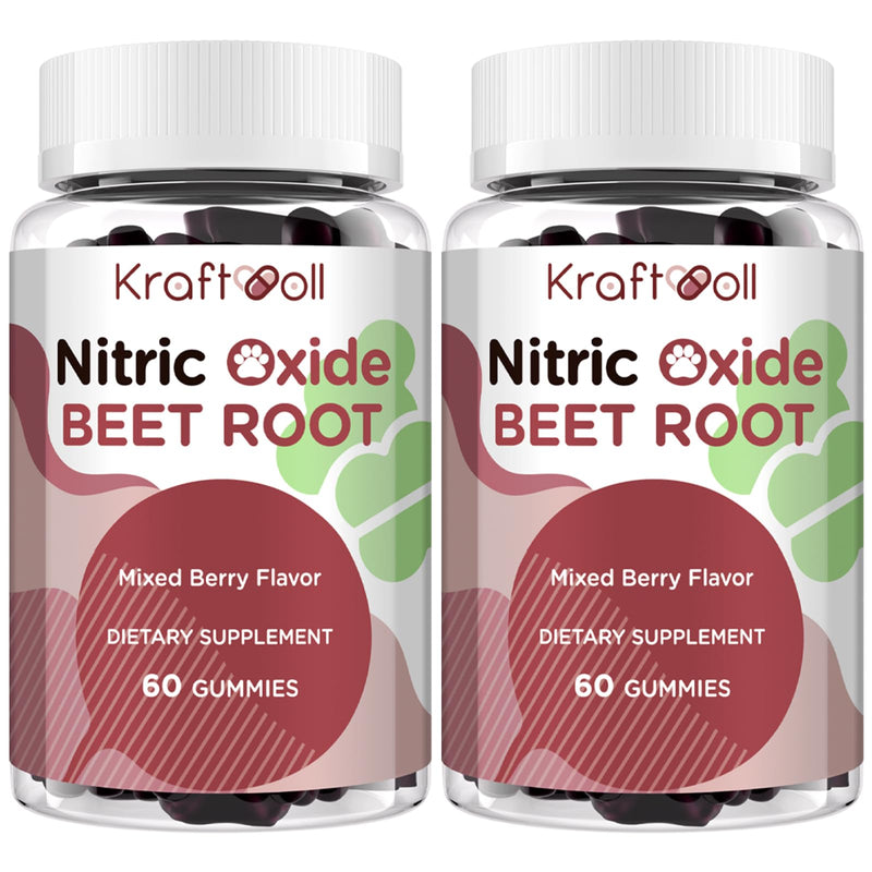 Nitric Oxide Beet Root Gummies – Sugar-Free Beet Chewables, Mixed Berry Flavor with Grapeseed Powder, Pomegranate, Vitamin C & B12 – Nitric Oxide Supplements for Men – 60 Gummies (2 Bottles) 60 Count (Pack of 2)