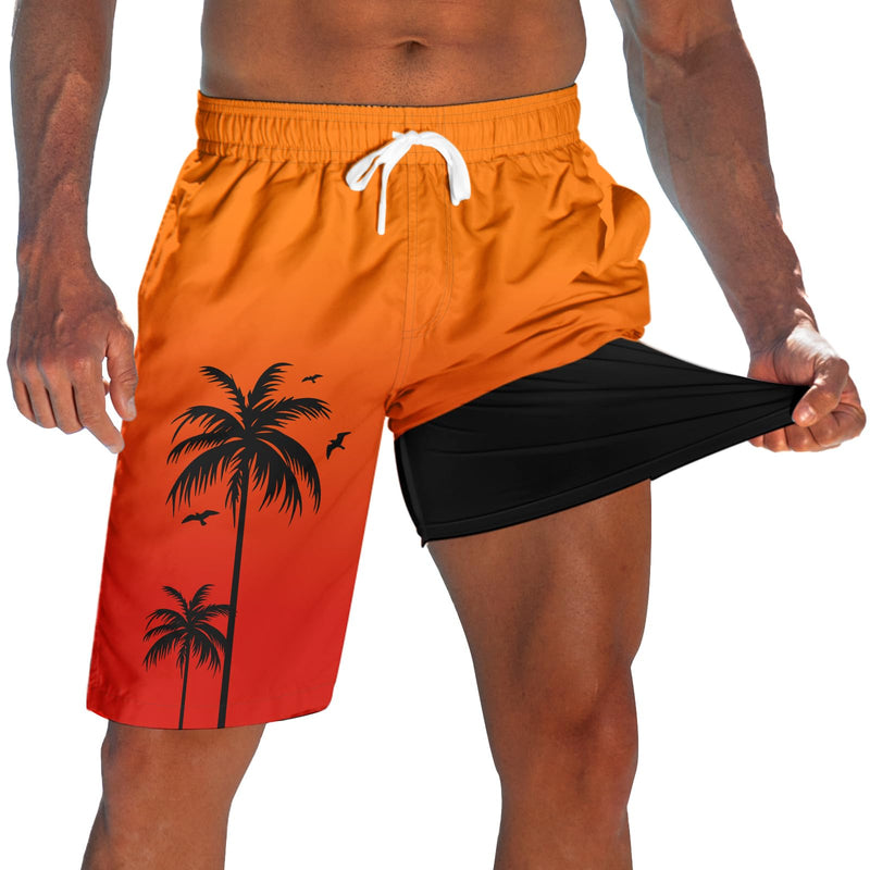 westwolf Men's Swim Trunks with Compression Liner 9" Quick Dry Board Shorts C Orange XX-Large - BeesActive Australia