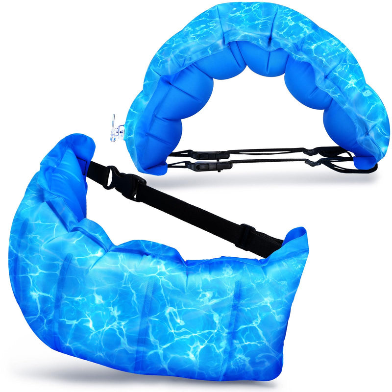 VioraWhite 2 Pcs Inflatable Swim Belt Portable Waist Floatation Aid for Adults Women Adjustable Floating Training with Safety Buckle and Rope Pool Exercise Equipment for Beginners(Water Pool Print) - BeesActive Australia