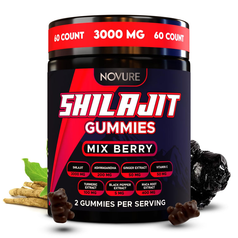 Himalayan Shilajit Gummies, No Added Sugar, Ashwagandha, Maca Root, Turmeric Extract with Vitamin C, Non-GMO, 100% Natural & Organic (60 Count, Mix Berry) 60 Count (Pack of 1)