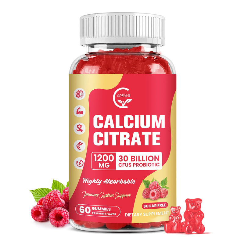 Calcium Citrate Gummies, Calcium 1200 mg with Vitamin d3, K2, Magnesium, Zinc for Bone, Muscle & Immune Support, High Absorption Calcium Supplement for Women & Men, Raspberry Flavor, 60 Chews 60 Count (Pack of 1)
