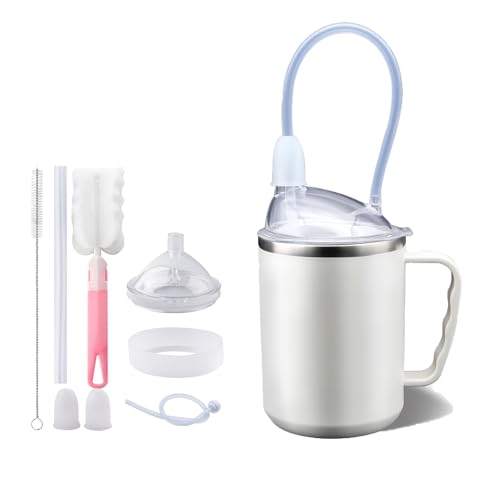 Adult Sippy Cup for Elderly, 17.6oz Stainless Steel with Straw