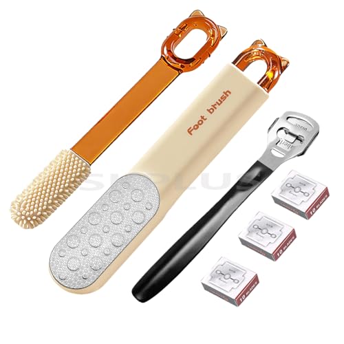 2-in-1 Foot File - Callus Shaver Skin Remover with 31 Blades - Stainless Steel Dual Sided Pedicure Feet Scrubber with Handle for Callus, Dry, Hard Dead Skin Removal - Heel Scraper Foot Care Tools