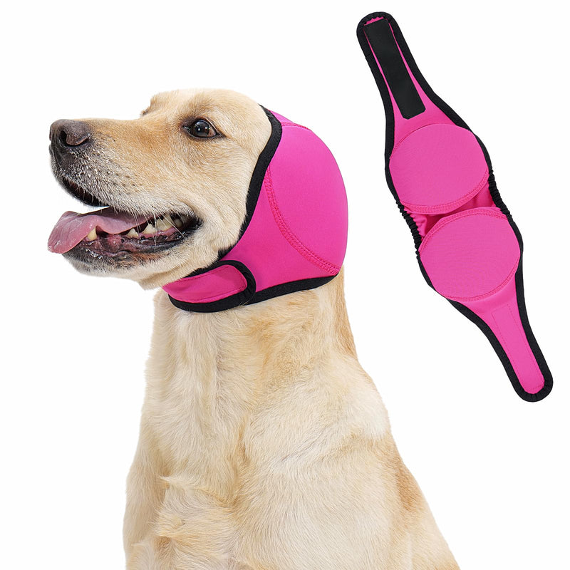 LIANZIMAU Quiet Ears for Dogs Comfort Calming Hoodie Dog Ear Covers for Noise & Anxiety Relief Ear Wraps for Dog Adjustable Dogs Ear Muffs Noise Protection Firework,Grooming and Force Drying Medium（Head Size 14"-19"） Magenta