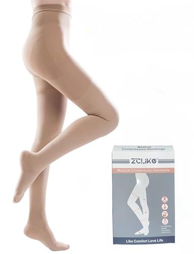 ZCLIKE® Medical Compression Pantyhose Closed Toe Stockings for Women&Men 20-30mmHg All-Season Comfort Advanced Support for Varicose Veins Edema DVT Plus Size 5XL Beige