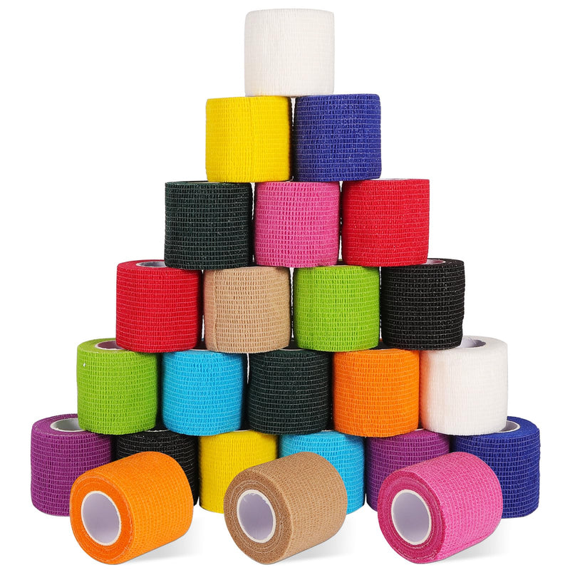 24 Pack Self Adhesive Bandage Wrap 2 Inch, Cohesive Medical Tape for Sports, Elastic Vet Wrap for Athletic, Ankle, Wrist Sprains, Pet First Aid Multi-color - BeesActive Australia