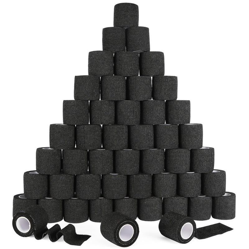 48 Pack Self Adhesive Bandage Wrap, 2” x 5 Yards Cohesive Medical Tape Elastic Grip Tape Black Sports Tape Athletic for Ankle, Wrist Sprains, Pet First Aid (Black) - BeesActive Australia