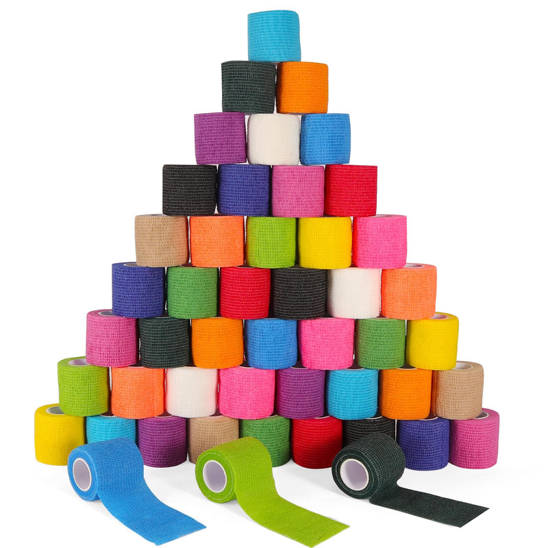 48 Pack Self Adhesive Bandage Wrap, 2” x 5 Yards Cohesive Medical Tape Elastic Grip Tape Black Sports Tape Athletic for Ankle, Wrist Sprains, Pet First Aid (Multi-Color) Multi-color - BeesActive Australia