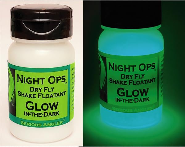 Glow-in-The-Dark Dry Fly Shake Floatant. Adds a Hydrophobic Luminescent Coating to Your Fly, so You can See it When Fishing in The Dark.